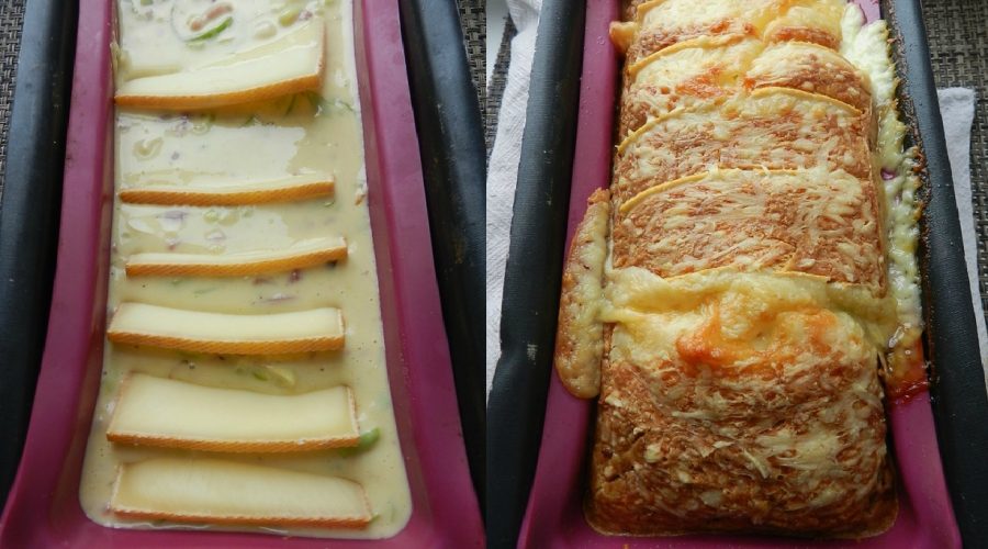 Cake aux poireaux, lardons et fromage à raclette