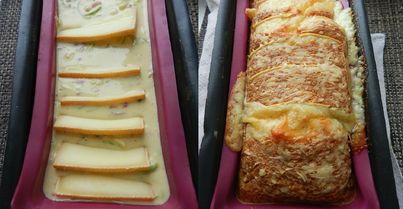 Cake aux poireaux, lardons et fromage à raclette