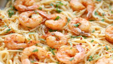Spaghetti aux crevettes et beurre à l’ail