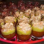 Verrines, crème de foie gras, confit d'oignons au Montbazillac, Magret d'oie séché