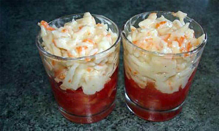 Verrine de tomates et râpé de surimi- mayonnaise