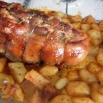 Roti de porc au four et ses pommes de terres ou frites mixtes