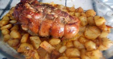 Roti de porc au four et ses pommes de terres ou frites mixtes