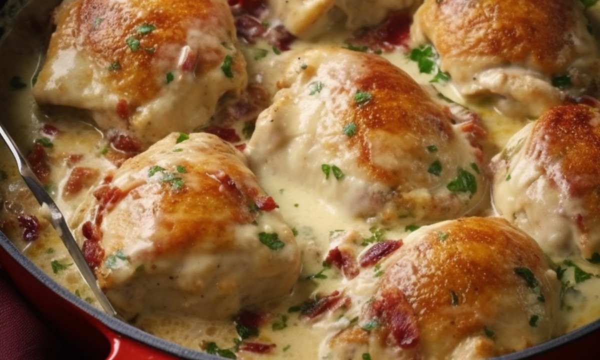 Poulet mijoté à la crème de parmesan et jambon de Parme